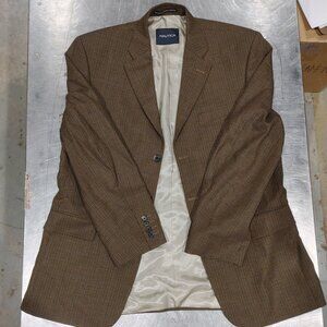 Excellent Condition Nautica 100% Wool Men's Plaid Brown Suit Jacket Chest 24in